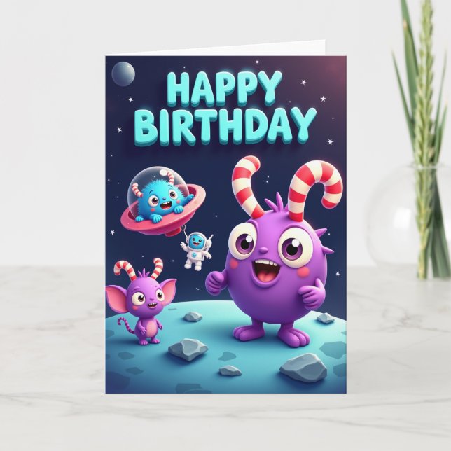 Tarjeta de cumpleaños Planet Party (Anverso)