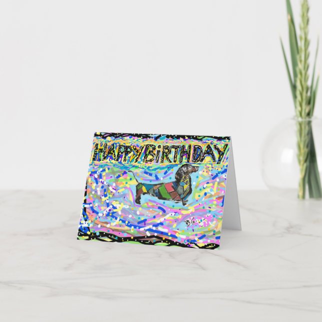 Tarjeta de cumpleaños plegada con Dachshund (Anverso)