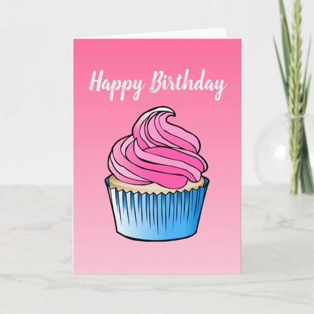 Tarjeta de cumpleaños plegada de bizcocho rosa (Anverso)