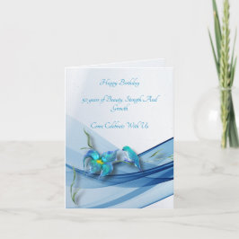 Tarjeta de cumpleaños plegada de colibrí y ola azu