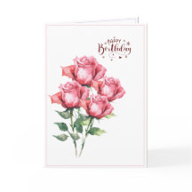 Tarjeta de cumpleaños plegada de rosas de acuarela