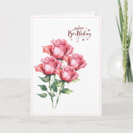 Tarjeta de cumpleaños plegada de rosas de acuarela