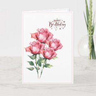Tarjeta de cumpleaños plegada de rosas de acuarela