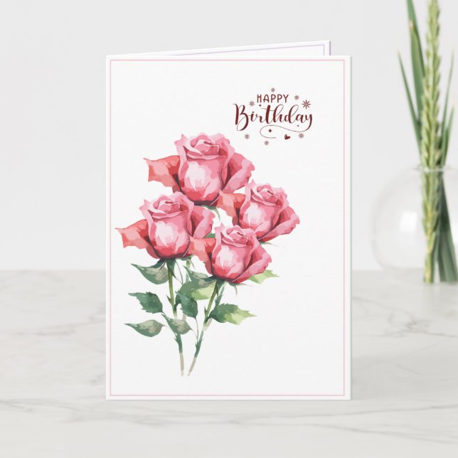 Tarjeta de cumpleaños plegada de rosas de acuarela (Anverso)