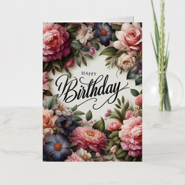 Tarjeta de cumpleaños plegada floral (Anverso)