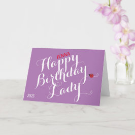 Tarjeta de cumpleaños plegada Ladybug (púrpura)