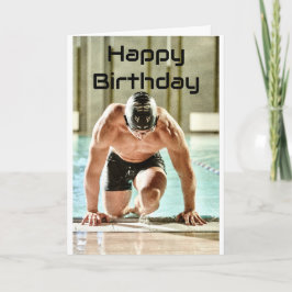 Tarjeta de cumpleaños plegada Muscular Swimmer de 