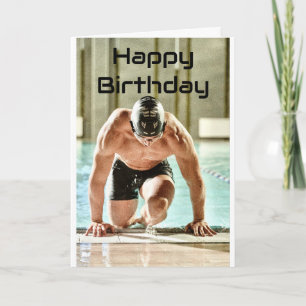 Tarjeta de cumpleaños plegada Muscular Swimmer de 