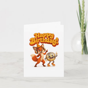 Tarjeta de cumpleaños plegada Retro Disco Fox