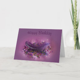 Tarjeta de cumpleaños - Pluma de caramelos morados