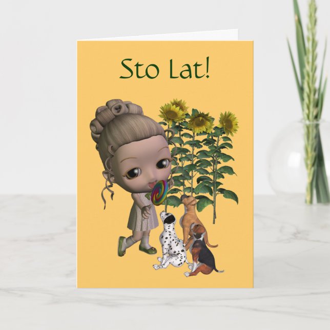 Tarjeta De Cumpleaños Polaca Sto Lat Chica Y Cacho (Anverso)