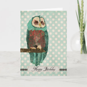 Tarjeta de cumpleaños Polkadot de búho de invierno