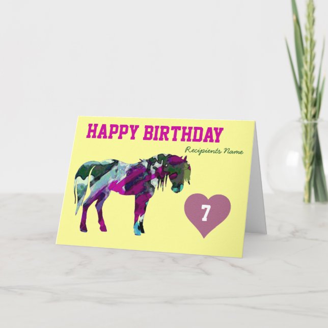 Tarjeta de cumpleaños Pony Rosa - Edad 7 (Anverso)