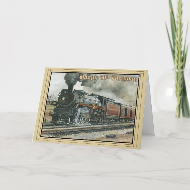 Tarjeta de cumpleaños por 70 años con tren (Anverso)