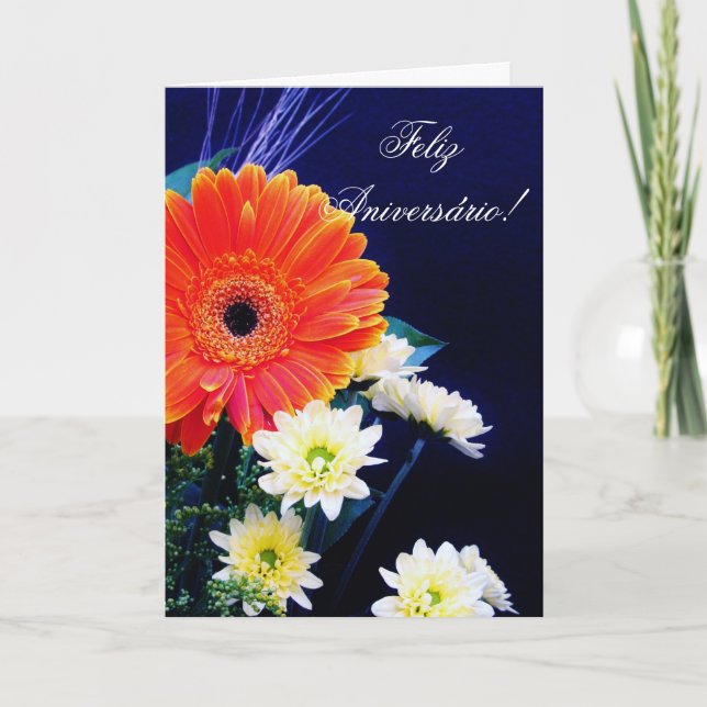 Tarjeta de cumpleaños portuguesa con las flores (Anverso)