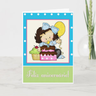 Tarjeta de cumpleaños portuguesa para niñas pequeñ