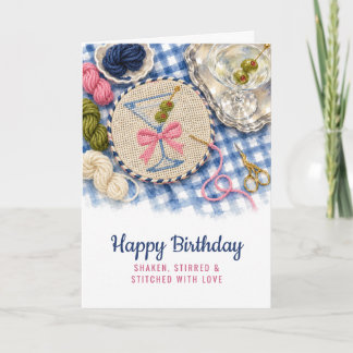 Tarjeta de cumpleaños Preppy Needlepoint Martini p