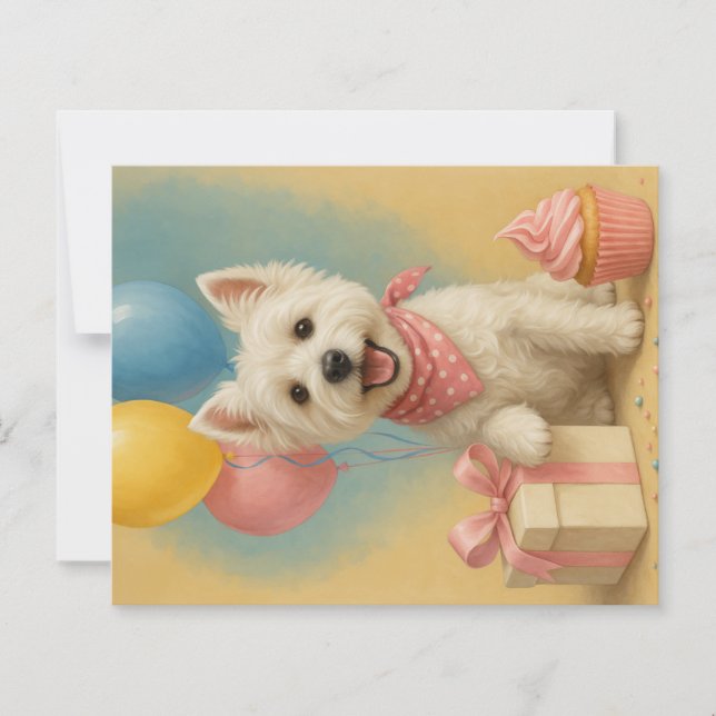 Tarjeta de cumpleaños Preppy Westie (Anverso)
