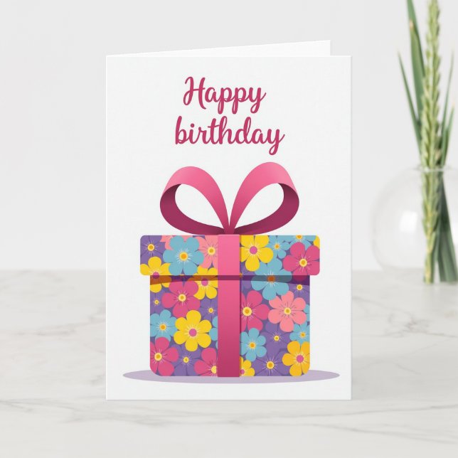 Tarjeta de cumpleaños presente vibrante (Anverso)