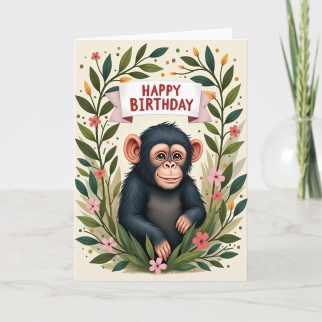Tarjeta de cumpleaños Primate Bloom (Anverso)