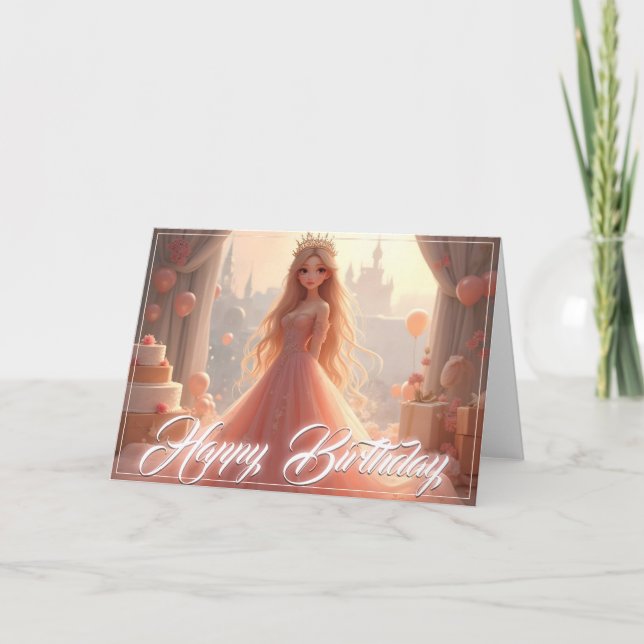 Tarjeta de cumpleaños Princesa en rosa (Anverso)