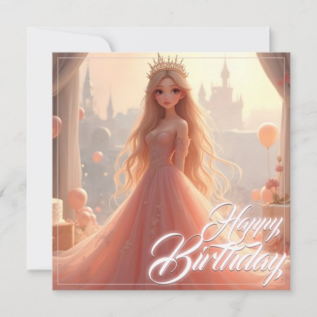 Tarjeta de cumpleaños Princesa en rosa (Anverso)