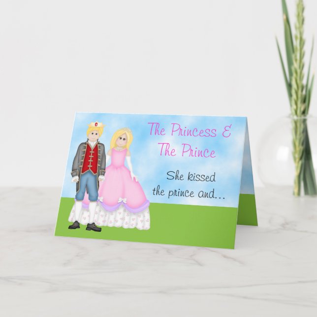 Tarjeta de cumpleaños Princesa, Príncipe y Unicorn (Anverso)