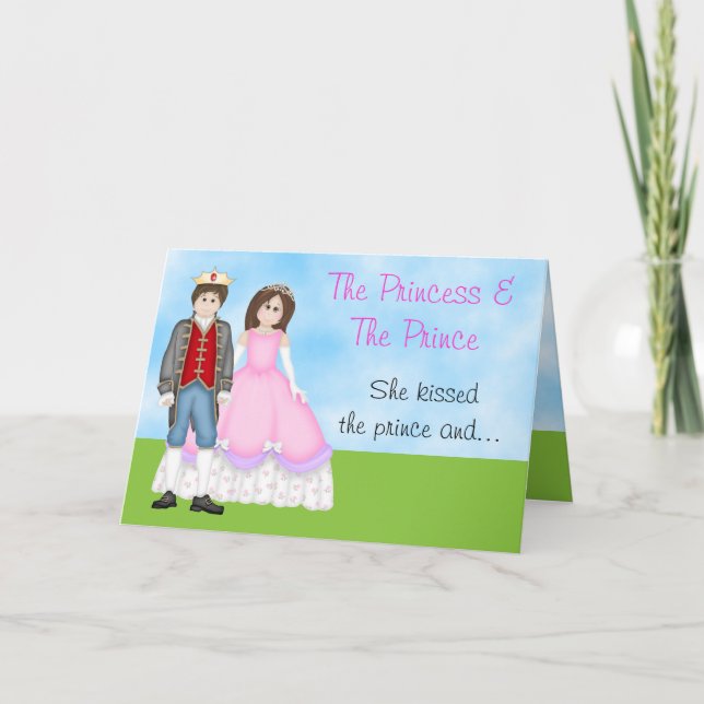 Tarjeta de cumpleaños Princesa, Príncipe y Unicorn (Anverso)
