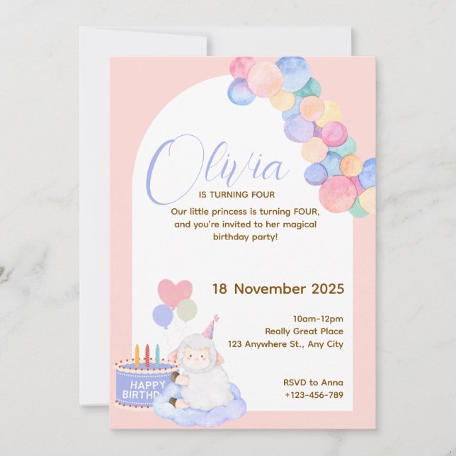 Tarjeta de cumpleaños Princesa Rosa Preciosa para  (Anverso)