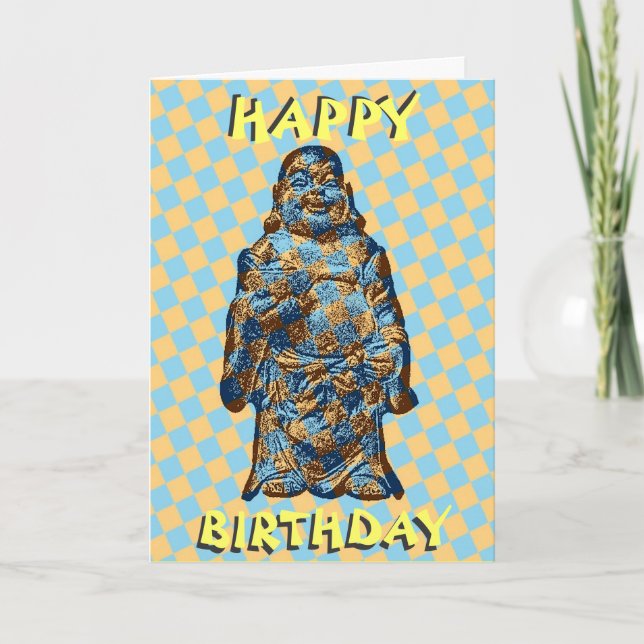 Tarjeta de cumpleaños Psychedelic Laughing Buddha (Anverso)