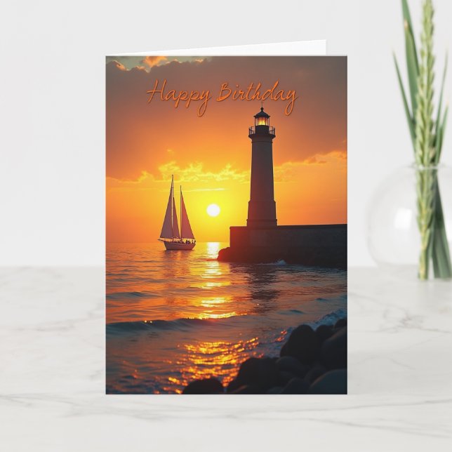 Tarjeta de cumpleaños puesta de sol dorada (Anverso)