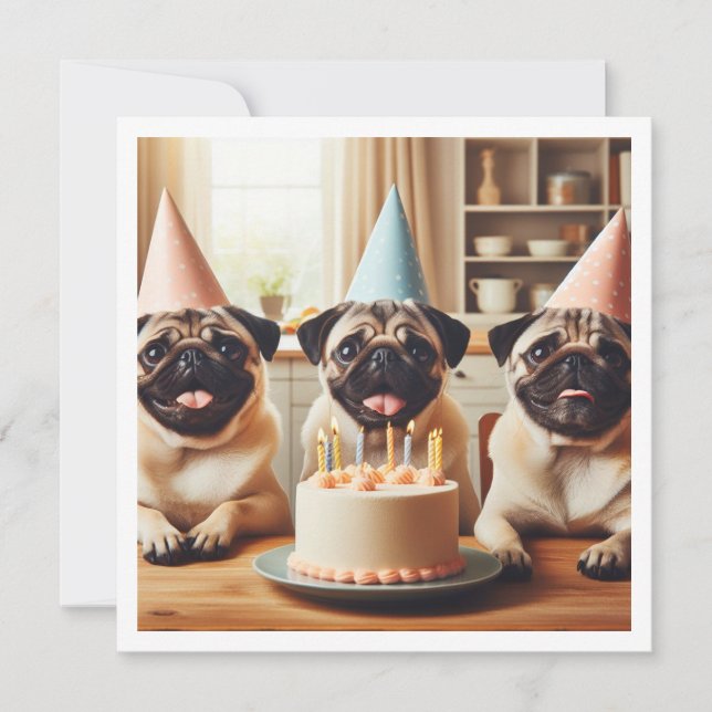 Tarjeta de cumpleaños Pug, tarjeta Pug, Pug (Anverso)