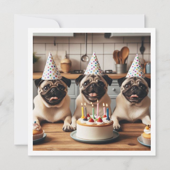 Tarjeta de cumpleaños Pug, tarjeta Pug, Pug (Anverso)
