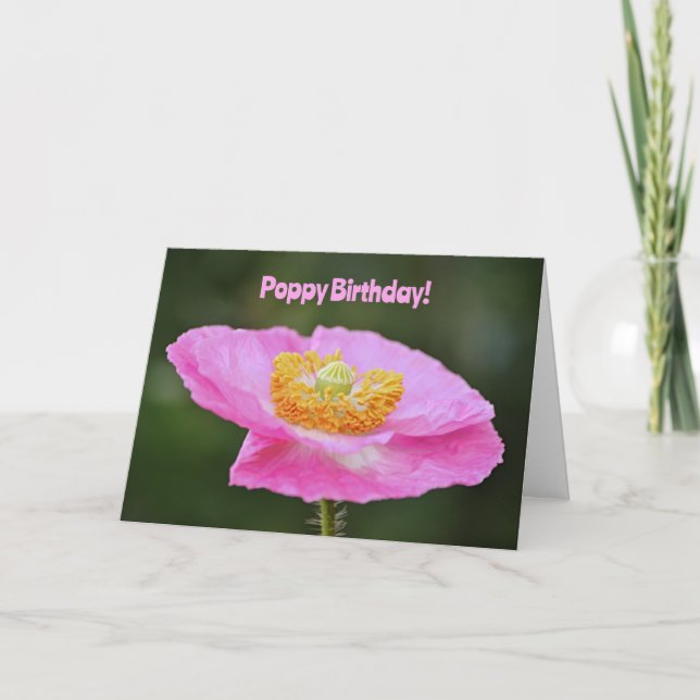 Tarjeta de cumpleaños Pun Pink Poppy (Anverso)