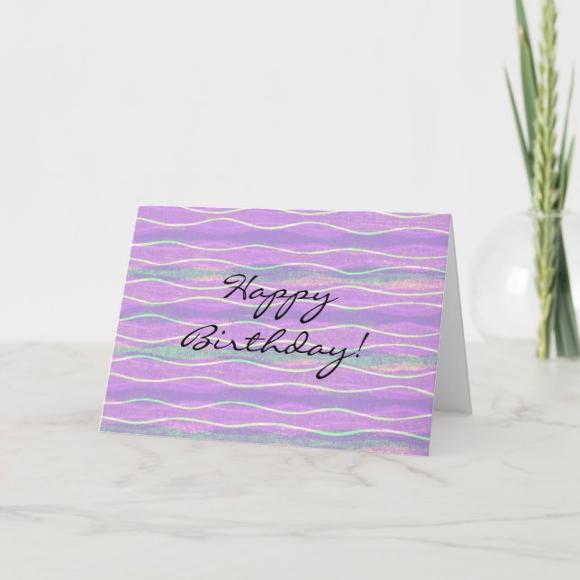 Tarjeta de cumpleaños Purple Aqua Striped Art (Anverso)