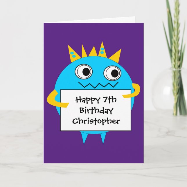 Tarjeta de cumpleaños Purple Blue Funny Monster (Anverso)
