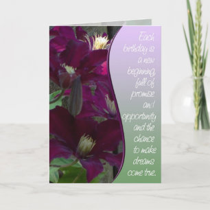 Tarjeta de cumpleaños Purple Clematis Happy