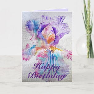 Tarjeta de cumpleaños Purple Eetral Iris Watercolo