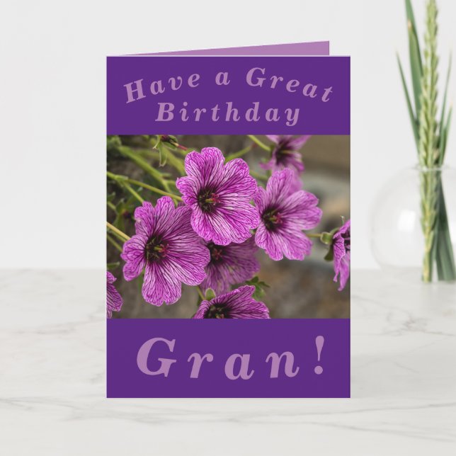 Tarjeta de cumpleaños Purple Floral para Gran (Anverso)