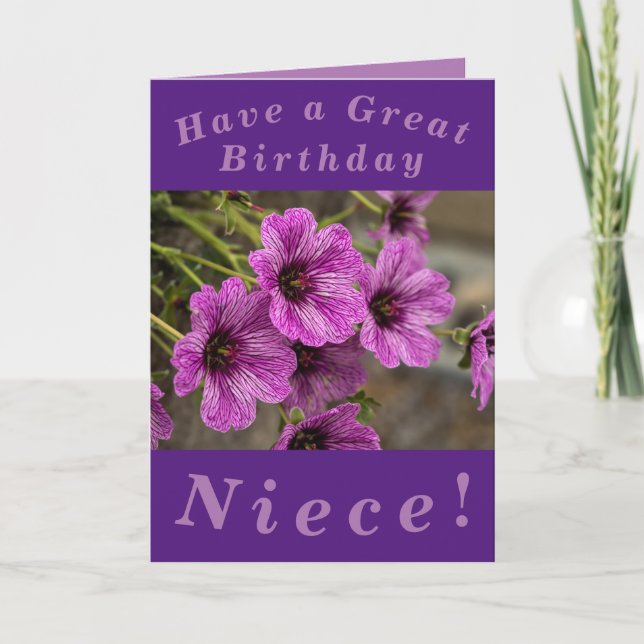 Tarjeta de cumpleaños Purple Floral para sobrina (Anverso)