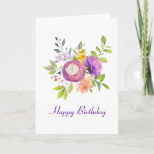 Tarjeta de cumpleaños Purple Floral Watercolor