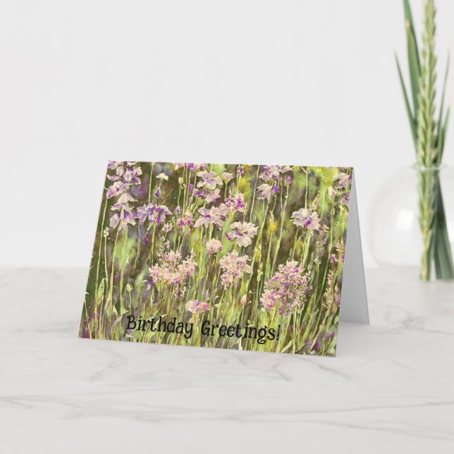 Tarjeta de cumpleaños Purple Flower Garden Art (Anverso)