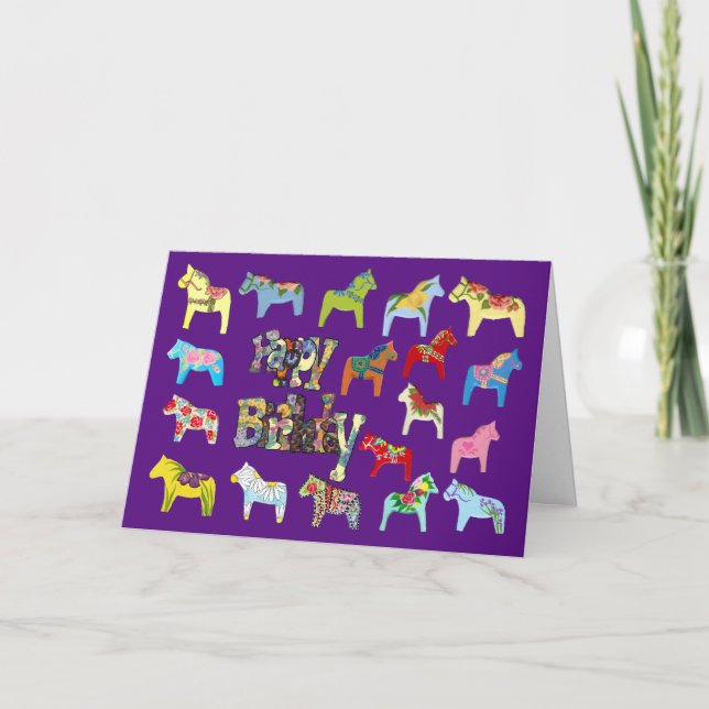 Tarjeta de cumpleaños Purple Horses (Anverso)