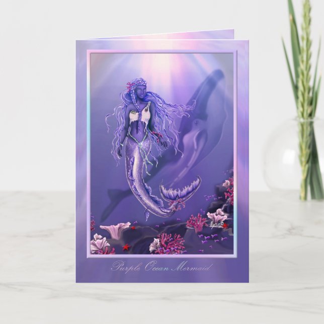 Tarjeta de cumpleaños Purple Ocean Mermaid (Anverso)