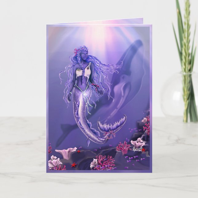 Tarjeta de cumpleaños Purple Ocean Mermaid (Anverso)