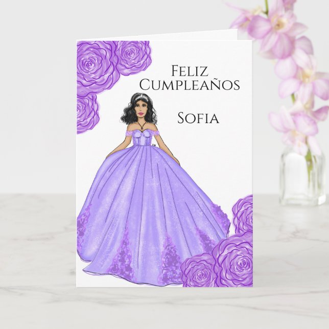 Tarjeta de cumpleaños Purple Quinceanera (Orquídea)