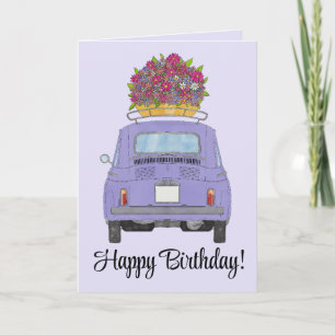 Tarjeta de cumpleaños Purple Retro Fiat 500