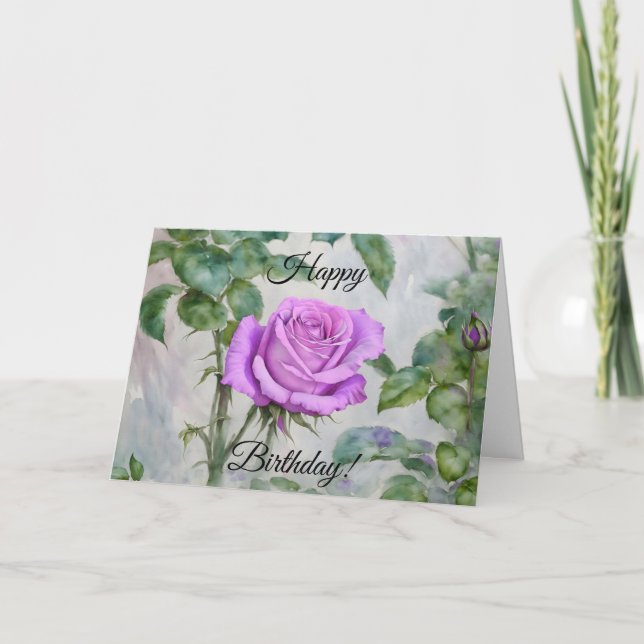 Tarjeta de cumpleaños Purple Rosa Garden Art (Anverso)