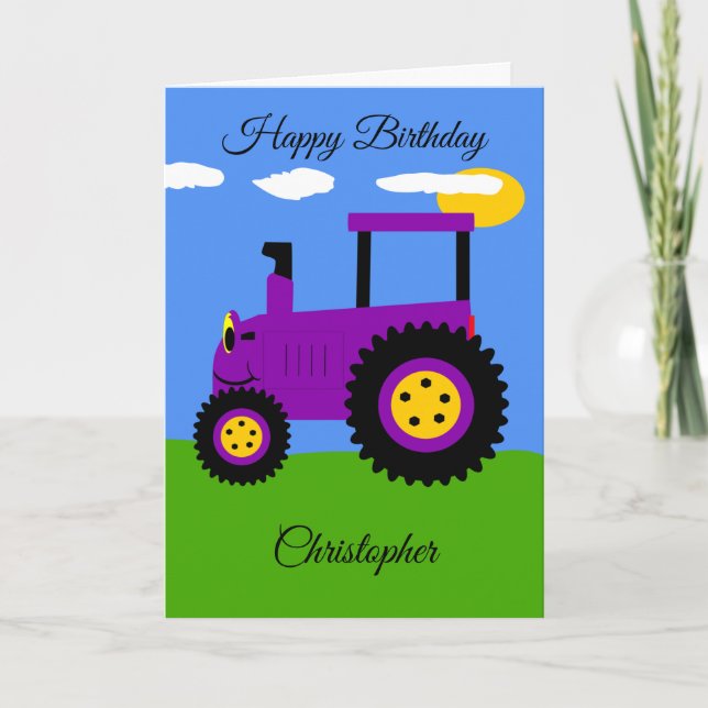 Tarjeta de cumpleaños Purple Tractor (Anverso)