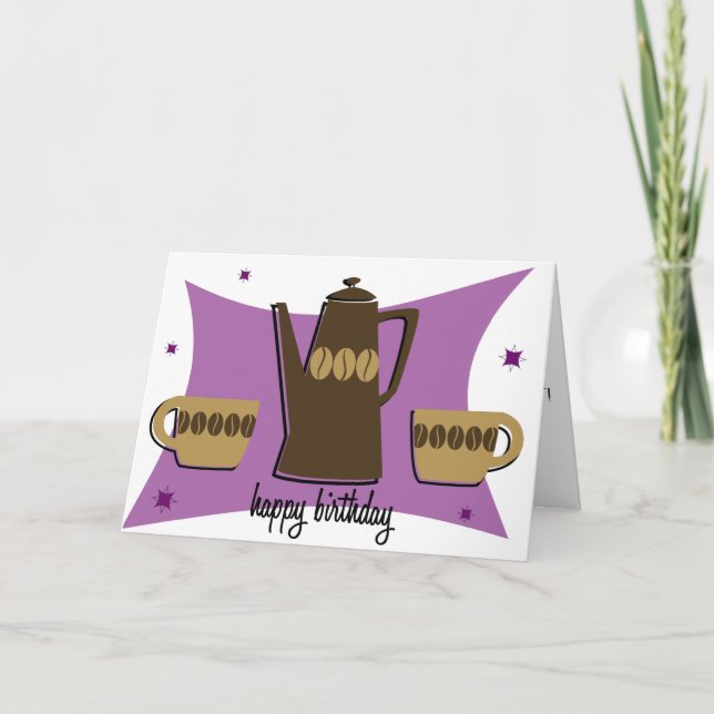 Tarjeta de cumpleaños (púrpura) con temática de ca (Anverso)